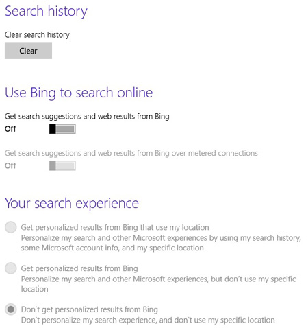 Opt-out from Bing search